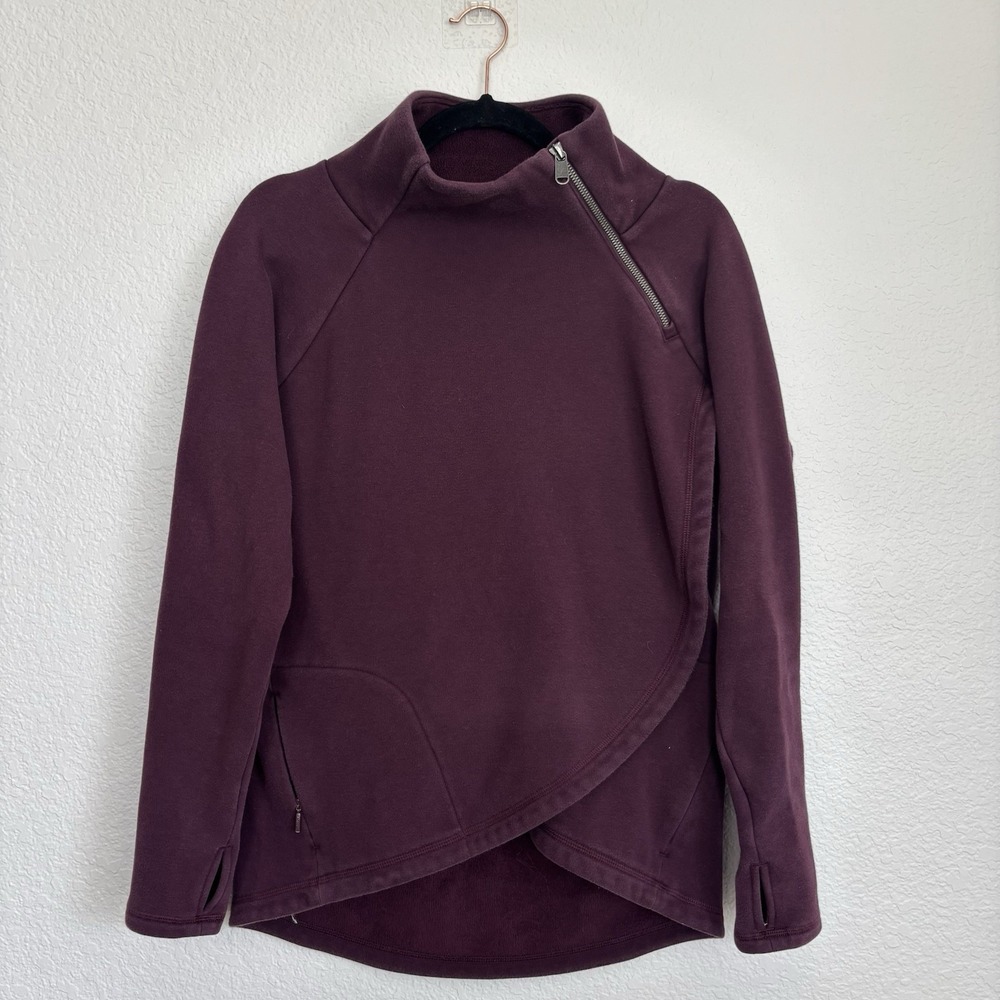 Athleta Cozy Karma Asym Pullover XS Burgundy Zip Fleece Thumbholes
